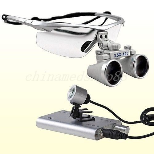 2015 new dental binocular loupes 3.5x 420mm optical glass loupe + led head light for sale