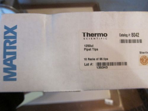 Thermo scientific matrix 1250ul sterile pipet tips cat# 8042: box of 8 racks for sale