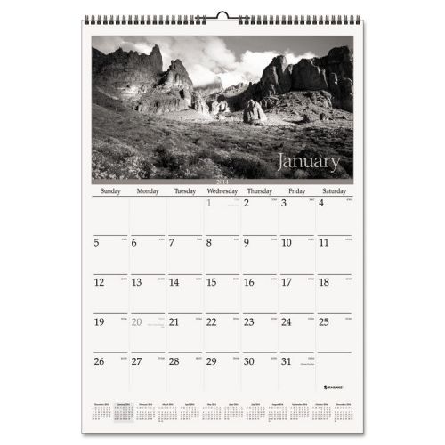 At-a-glance black &amp; white wall calendar, 15 1/2 x 22 3/4, scenic, 2015 for sale