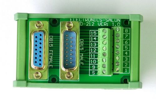 DB15 DIN Rail Mount Interface Module Board, D Sub Male/Female Connector.