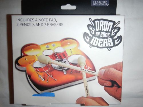 DRUM UP SOME IDEAS DESKTOP DISTRACTIONS NOTE PAD &amp; 2 PENCILS W DRUMSTICK ERASERS