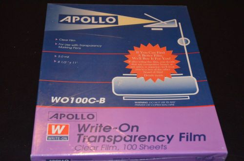 APOLLO CLEAR  8.5&#034; x 11&#034; WRITE-ON TRANSPARENCY FILM 100 SHEETS WO100C-B