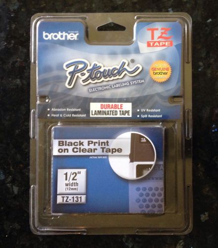 Brother TZ-131 P-Touch Label Tape, 1/2&#034; Black on Clear New Sealed