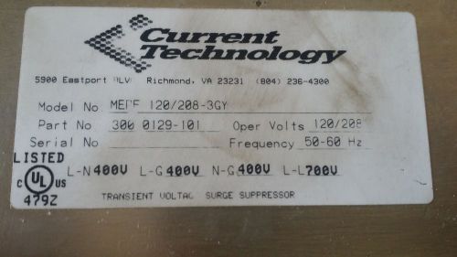 CURRENT TECH. MERF 120/208-3GY (30-0129-101) TRANSIENT VOLTAGE SURGE SUPPRESSOR