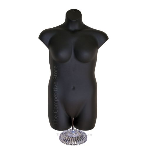 Female plus size black dress mannequin form with economic plastic base 1x - 2x for sale