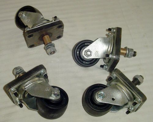 Set of 4 heavy-duty industrial casters   3&#034; wheel diameter 1-3/4&#034; tread width for sale