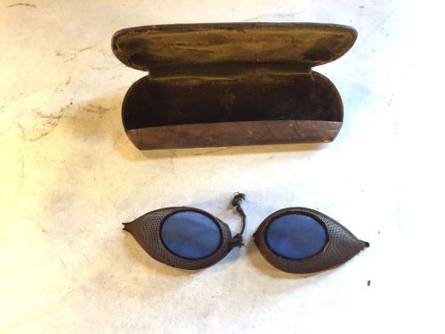 Old vtg welding safety motorcycle glasses goggles w case steampunk wire mesh for sale