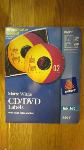 Avery 8691 CD/DVD Inkjet Labels, Permanent Adhesive, 98 Labels/PK, Matte White