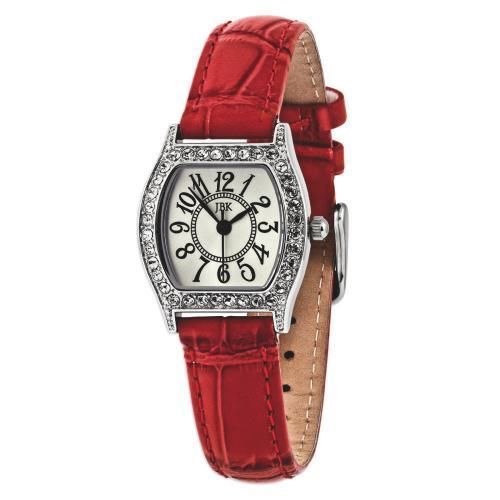 NEW JACIE KENNEDY WATCH IN STAINLESS STEEL BUCKLES RED STRAP CRYSTAL GEMS