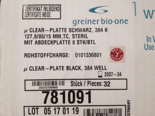 Greiner Bio-One 781091, 384 Well, uClear Plate, Sterile, Case of 8