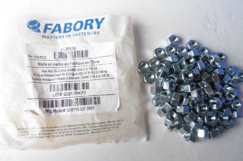 Fabory Quantity 100 Hex Nuts Grade 2 Zinc  3/8-16