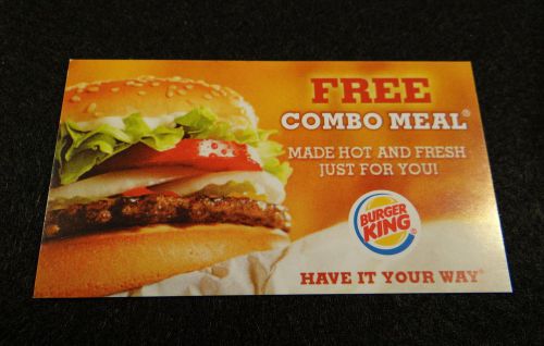 (5) BURGER KING FREE COMBO MEAL CARDS COMPLIMENTARY VOUCHERS