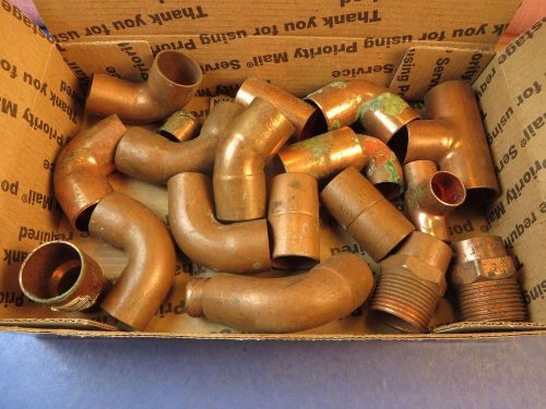 Lot of 18 Assorted Copper Fittings New Old Stock Never Used 1/2&#034; &amp; 3/4&#034;