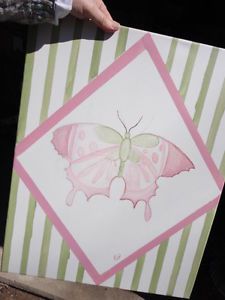 PAIR OF PINK &amp; GREEN ORIGINAL PAINTINGS-BUTTERFLY &amp; FLOWER-REALLY WELL DONE!