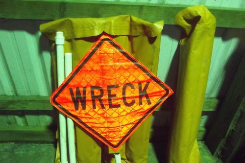 WRECK Ahead Fluorescent Vinyl With Ribs Road Sign 24&#034; X 24&#034;