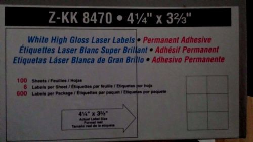WHITE LABELS 100 SHEETS X 6 PER PAGE = 600 LABELS SIZE 4 1/4&#034; X 3 2/3&#034;