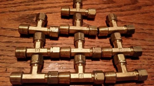Parker brass run tees   x172c-4-2 compression fittings 1/4&#034; pipe lot of 10 for sale