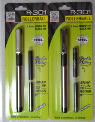 Zebra R-301 Roller Ball Pen, Medium, 0.70 mm  Ink color: Black  2- PACK