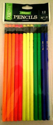 Casemate Rainbow Neon Wood No. 2 Lead Pencils with Color Graphics (12 Count) New