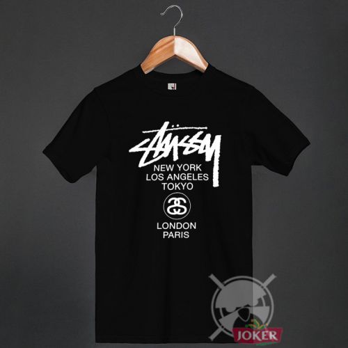 New !!! Stussy World Tour Fashion Logo Men&#039;s Black T Shirt Size S to 3XL