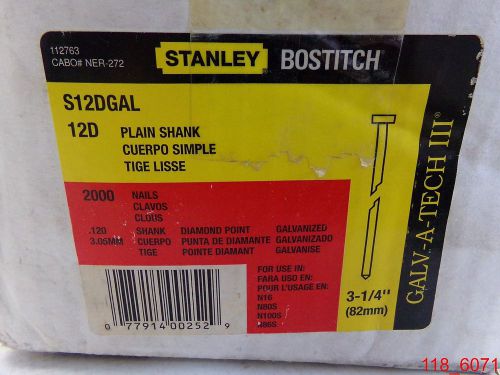 Qty=2000 Stanley BOSTITCH S12DGAL Framing Nail 3-1/4&#034; Plain Shank