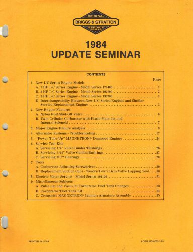 BRIGGS/ STRATTON UPDATE SEMINAR  SERVICE MANUAL 1984