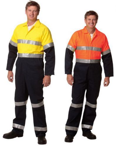 NEW MENS TWO TONE COVERALL COTTON DRILL OVERALL 3M SCOTCHLITE TAPES SAFETY FLURO