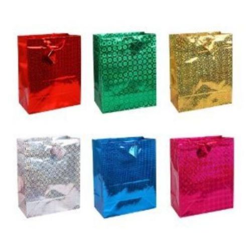 12-Pack Assorted Colors Hologram Premium Gift Bags with Tags