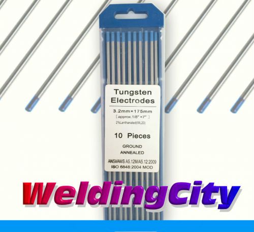 Weldingcity 10-pk tungsten wl20 1/8&#034; x7&#034; 2.0% lanthanated blue tip tig electrode for sale