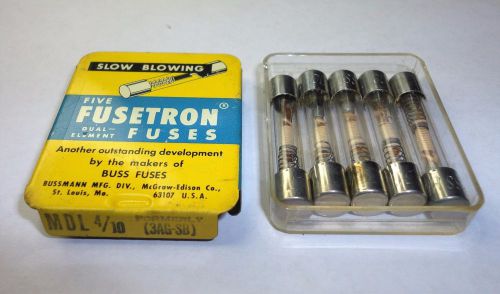 BOX OF 5 NOS TYPE 3AG-SB BUSSMANN  MDL 4/10 AMP (400ma) SLOW BLOWING FUSES  250V