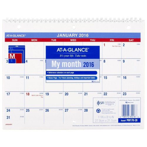 AT-A-GLANCE Monthly Desk / Wall Calendar 2016 12 Months 11 x 8-1/2 Inches (PM...
