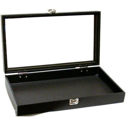 Jewelry travel showcase display glass lid case black new free shipping top for sale