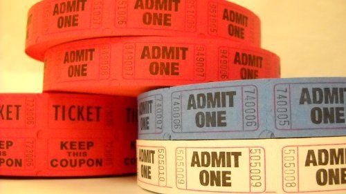 PM Company Admit One Ticket Rolls, 2000 per Roll, 4 Rolls in Assorted Colors