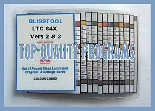 BLISSTOOL LTC64X Metal Detector Program Cards. Pocket Size. Waterproof. NEW