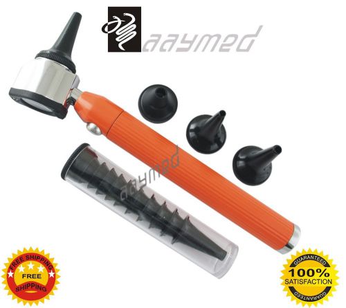 New Medical Otoscope Small Diagnostic Kit Orange Color with LED Bulbs Free Ship