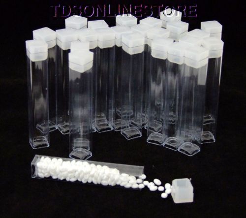 Package of 100 square clear plastic storage tubes 3 inch long for sale
