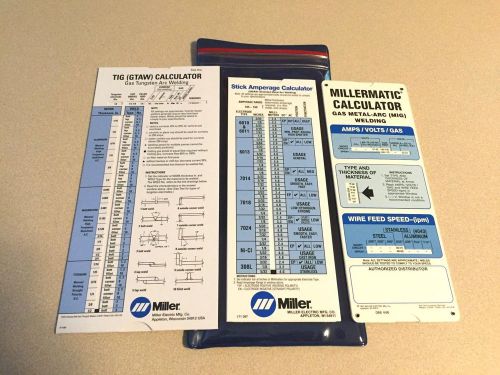 3 pk Miller Welder Calculators Mig Tig Stick w/ Resealable Plastic Sleeve