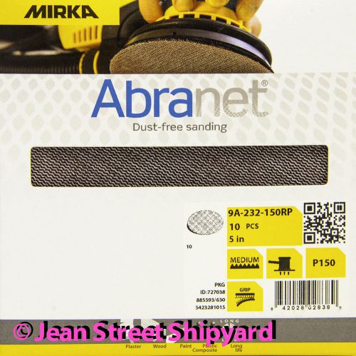 10 Pk Mirka Abranet 5 in Grip Mesh Dust Free Sanding Disc 9A-232-150RP 150 Grit