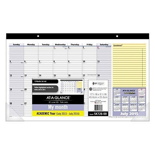 At-A-Glance AT-A-GLANCE Compact Monthly Desk Pad Calendar, QuickNotes, Academic
