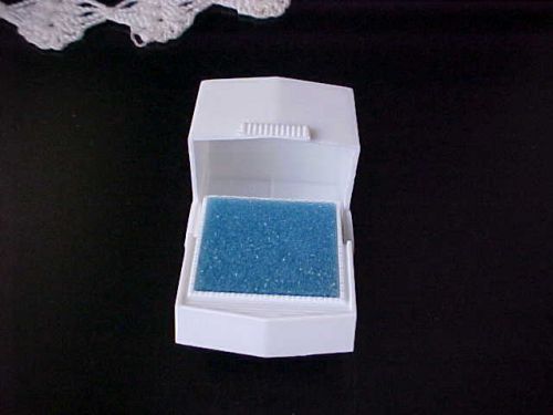 Ring Gift Box White Plastic Blue Foam Holds Ring Size Inside 1-3/4&#034; Tall New