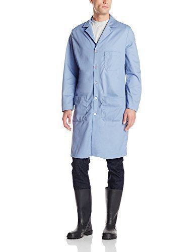 Bulwark Flame Resistant 7 oz Cotton Lapel Collar Lab Coat, Light Blue, Large