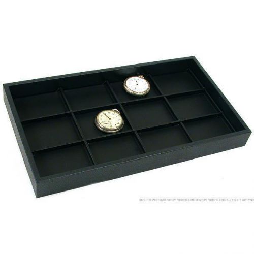 12 Pocket Watch Black Faux Leather Display Tray Case
