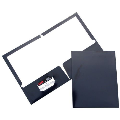 JAM Paper Two Pocket Glossy Presentation Folder - Navy Blue - 50 Folders per Box