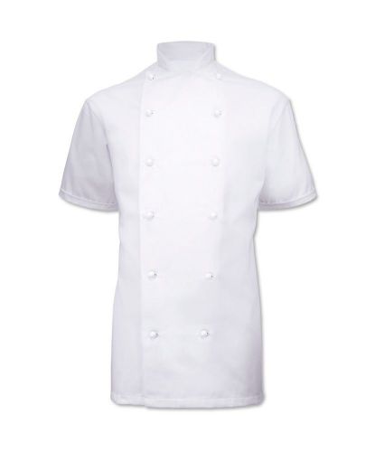 WHITE CHEFS JACKET WITH WHITE POPPER BUTTONS, RESTAURANT BANQUET, APRONS, INS03w