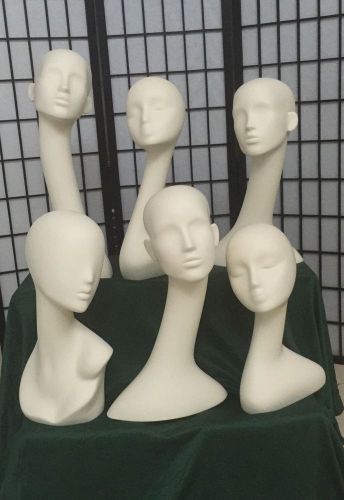 Lots Of 6 Fiberglass Cute Matt White Female Mannequin Wigs Hats Headsets Display