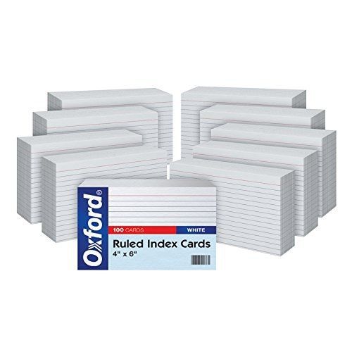 Oxford Ruled Index Cards, 4&#034; x 6&#034;, White, 10 Packs of 100 (41)