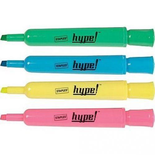New Staples Hype 12 Pack Blue, Green, Yellow &amp; Pink Chisel Tip Highlighters
