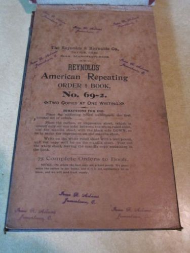 Antique pre-1918 REYNOLDS American Repeating Order Book. Two copies, one writing