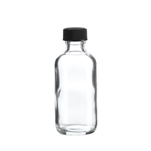 4 oz (120 ml) clear boston round glass bottle w/ cap - pack of 12 for sale