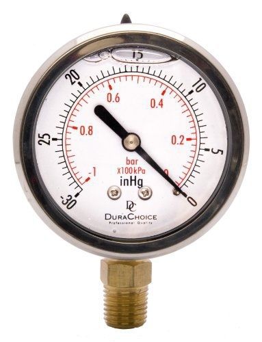 2-1/2&#034; oil filled vacuum pressure gauge - stainless steel case, brass, 1/4&#034; npt, for sale